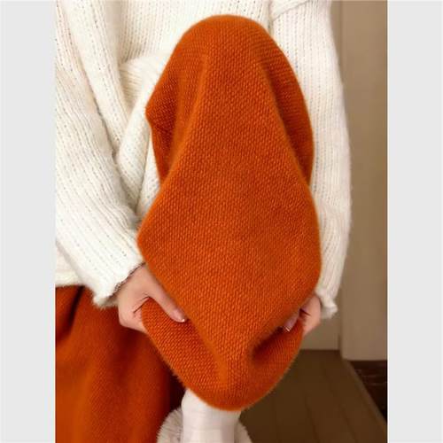 橘色水貂绒垂感针织裤2025独特超好看加绒裤子韩版宽松软糯糯米裤