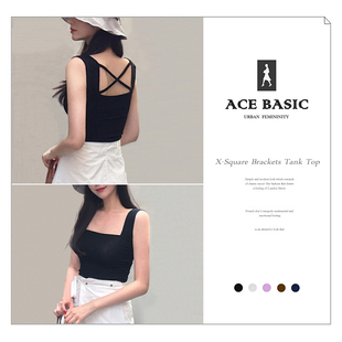 X型交叉美背梯形领方领弹力紧身背心女打底上衣 时尚 夏季 新款