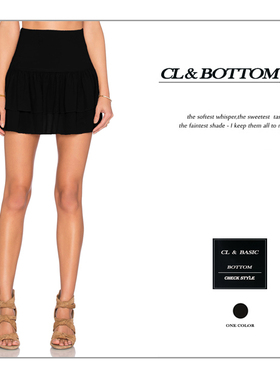 外贸原单松紧腰雪纺迷你裙A字小黑裙网纱拼接短裙半身裙