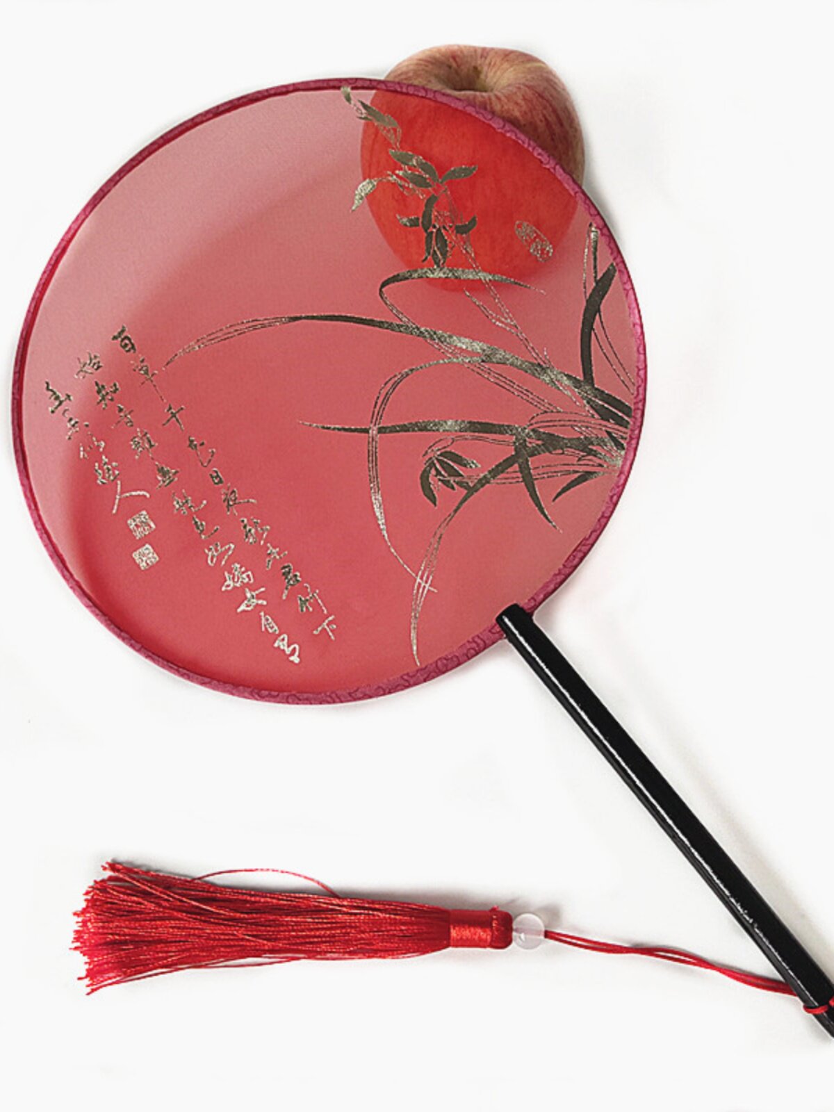 붉은 모란 팬 중국 스타일 궁전 댄스 팬 축제 결혼식 팬 긴 손잡이 HANFU 치파오 팬 매화 난초 대나무와 국화