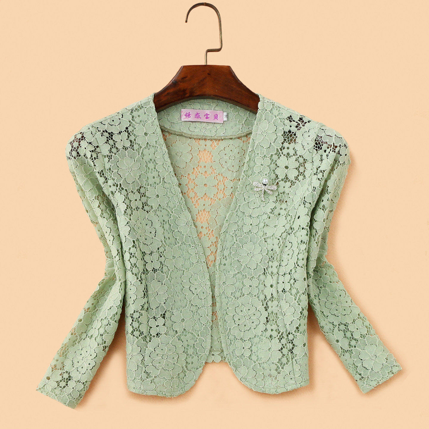豆蔻绿蕾丝小披肩搭配旗袍夏百搭短款薄款裙子小外套开衫外披女