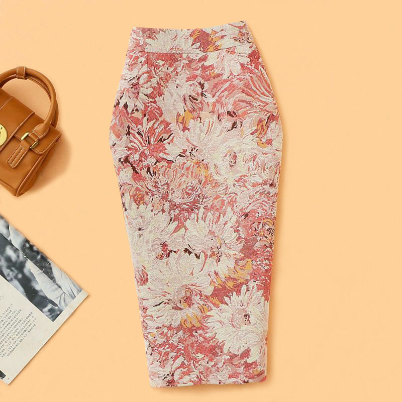 浪漫粉玫瑰提花2024秋冬厚款包臀中女过膝花色包裙,女装/女士精品,半身裙,淘宝优惠券,粉丝福利购,淘宝优惠卷