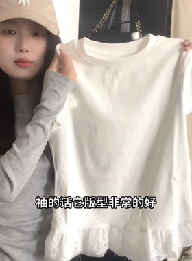芭蕾风蕾丝花边短袖t恤女款夏季
