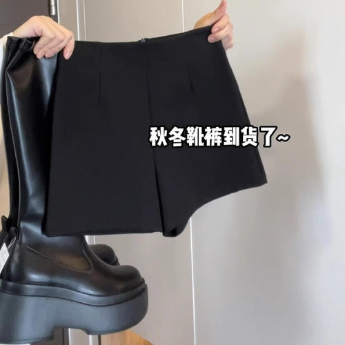 黑色短裤女秋冬季高腰a字小个子