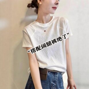 雪花棉白色短袖t恤女夏季小个子时尚减龄百搭显瘦正肩半袖上衣服