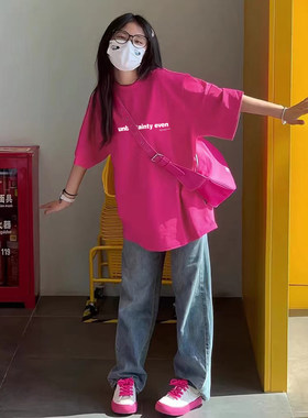 美式纯棉宽松短袖t恤上衣女夏季