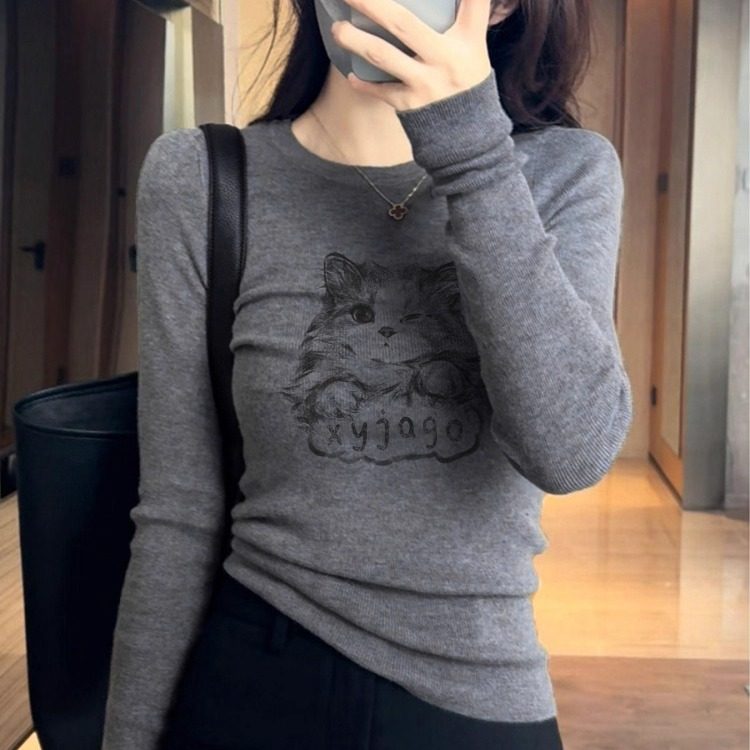 正肩长袖T恤女秋冬美式chic辣妹