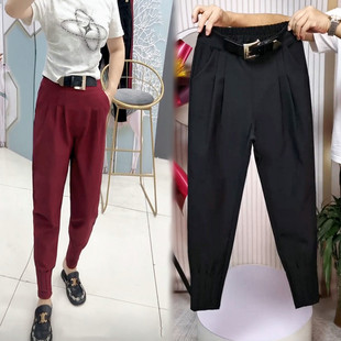 新款 弹力老爹休闲裤 哈伦裤 靴裤 女高腰显瘦九分束脚马丁裤 2025秋季