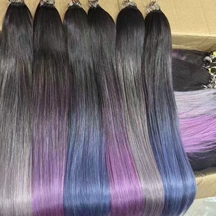 无折头三代羽毛接发巴黎画染真人发束手工编织原辫发渐变色挂耳彩