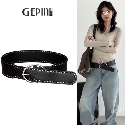 朋克风铆钉宽腰带复古配裤子裙子