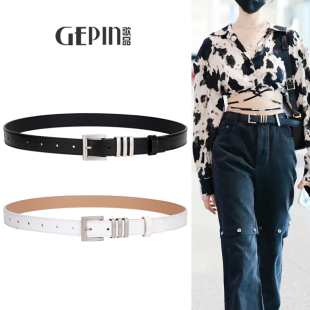 饰牛仔裤 设计感小众装 高级感黑白色皮带 女士真皮腰带时尚 2026新款