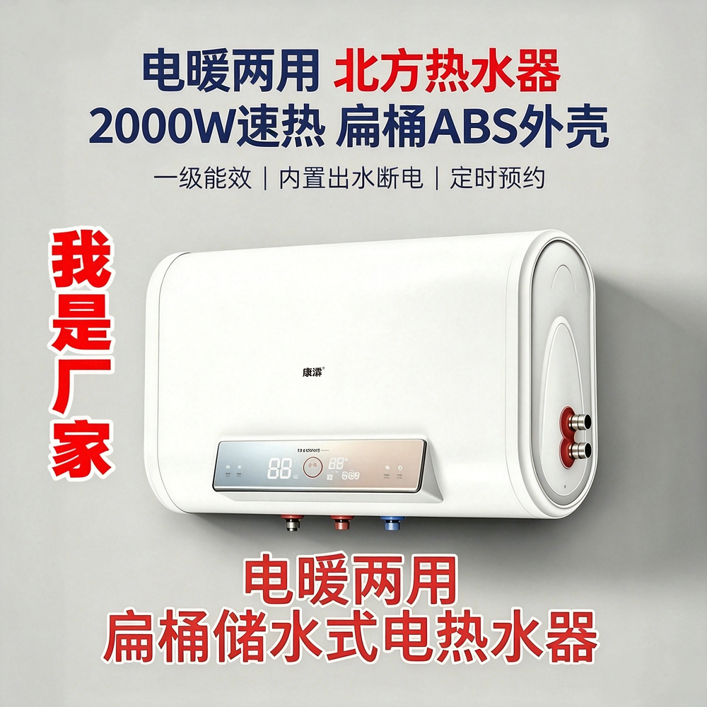 电暖两用电热水器2000W一级能效扁桶北方专用连接暖气地暖