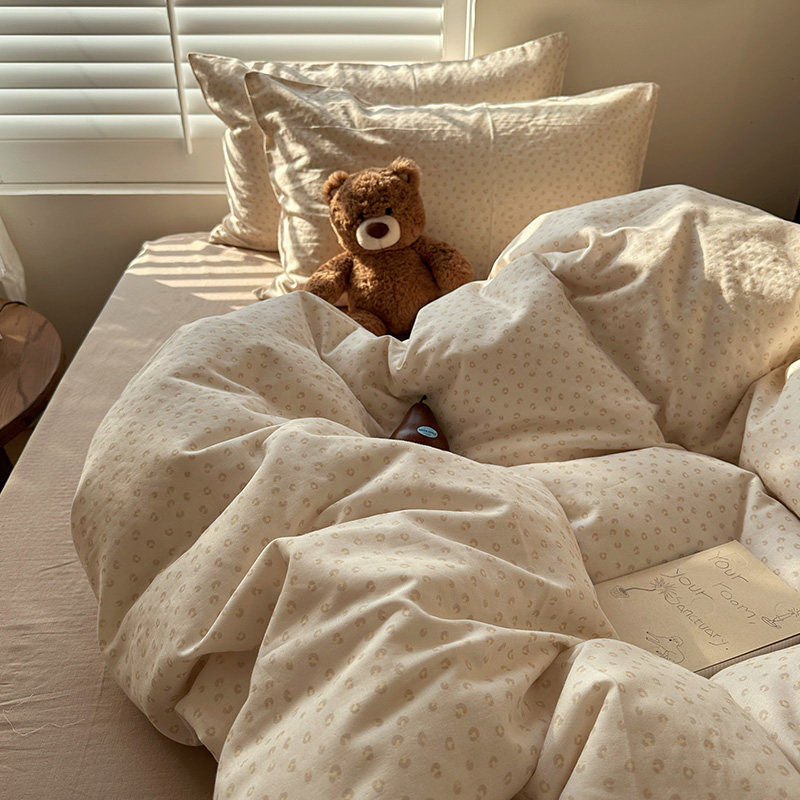 花田小汐 全棉小豹纹双层纱四件套纯棉床单被套床笠款宿舍三件套4,床上用品,床品套件/四件套/多件套,淘宝优惠券,粉丝福利购,淘宝优惠卷