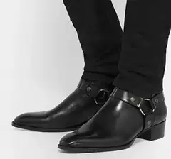 Poison Dealer 2026 Autumn/Winter European and American Style Triangle Buckle Chelsea Boots Men's Genuine Leather Chain Martin Boots