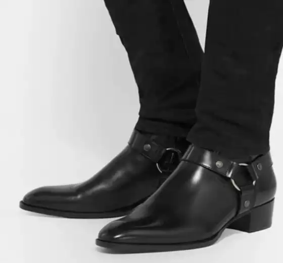 Poison Dealer 2026 Autumn/Winter European and American Style Triangle Buckle Chelsea Boots Men's Genuine Leather Chain Martin Boots