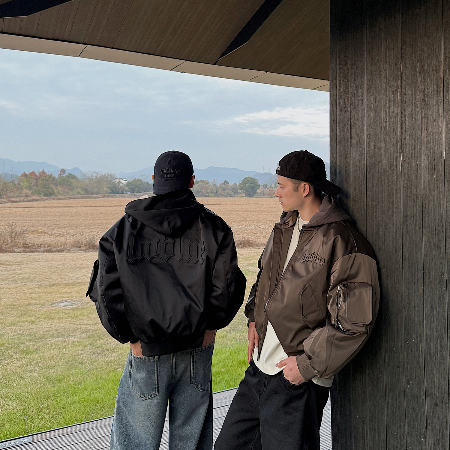 冬季高级感潮牌重磅飞行员工装连帽羽绒服男士棒球服