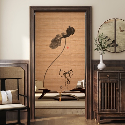 竹帘卷帘卷拉式中式门帘隔断窗客厅过道入户门装饰半帘屏风遮挡帘