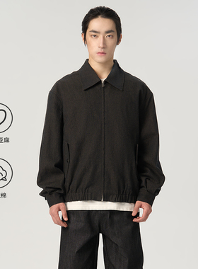 APOECHO 秋冬新款男士亚麻混纺韩版外套黑色简约通勤西装夹克上衣
