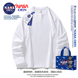 NASA联名秋季 长袖 T恤女宽松白色纯棉打底衫 春秋内搭上衣纯白t 新款