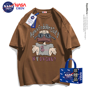 ins街头嘻哈宽松圆领半袖 NASA联名美式 卡通印花纯棉短袖 T恤女夏季