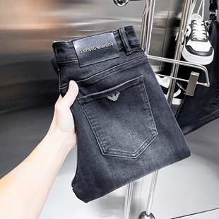 高端奢侈品GABBANIE灰黑色牛仔裤男士修身小脚秋季新款欧洲站裤子