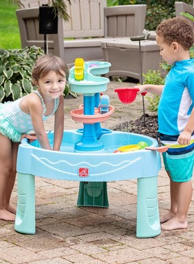 美国进口step2儿童双旋转瀑布戏水桌玩水池玩沙台沙滩玩具室内外