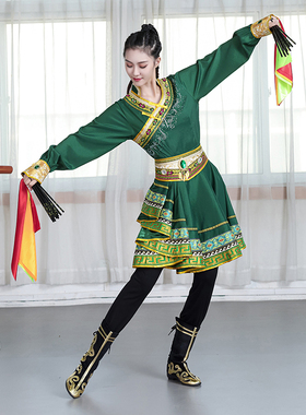 艺考蒙古筷子舞蹈服女连衣裙练功服装新款考级蒙古舞台演出民族服
