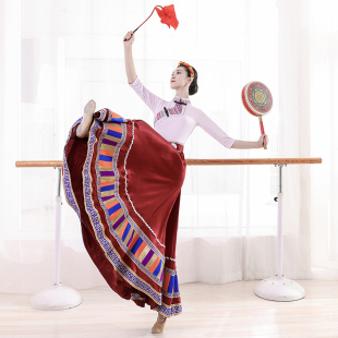 藏族剧舞蹈裙练习上衣水袖 族舞蹈成人演出服练功服艺考舞台大摆裙