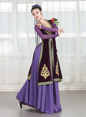 新疆舞蹈演出服装女剧目民族维族表演艺考练功裙套装大摆裙半身裙