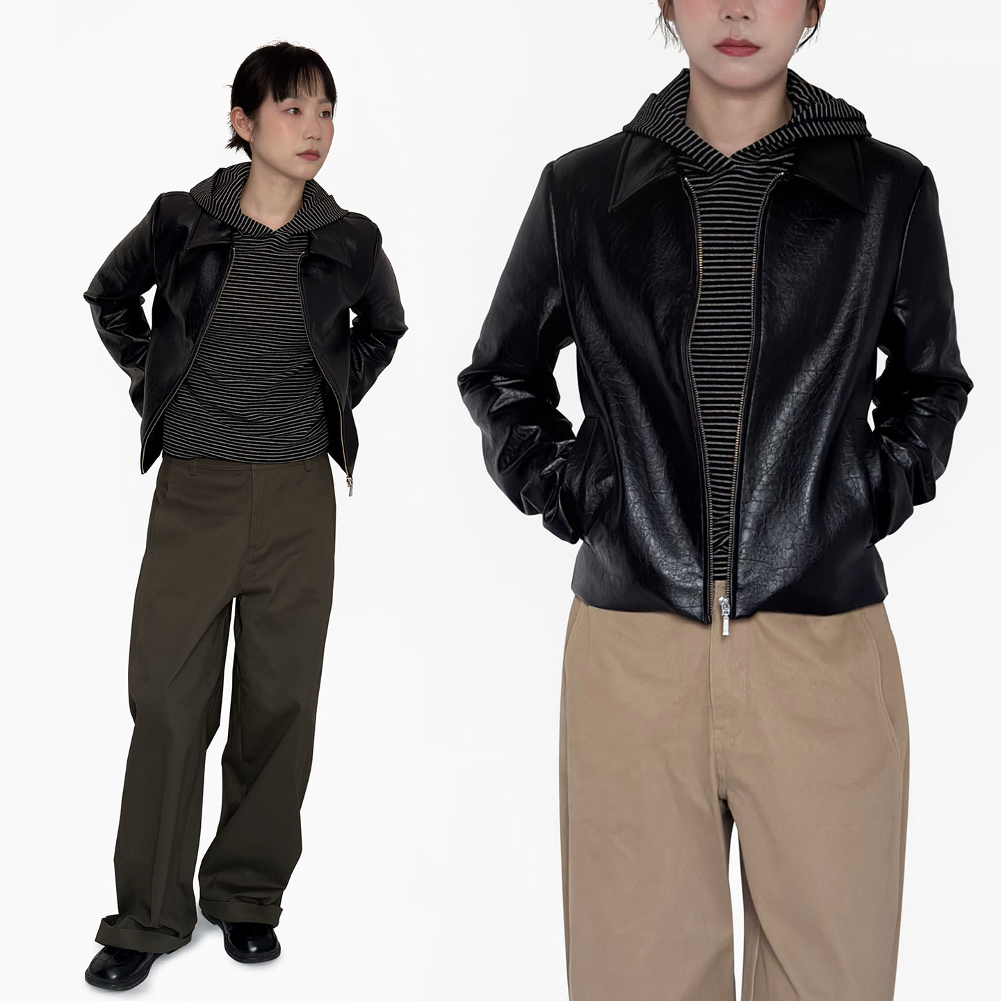 独行电台 秋季新款短款黑色翻领正肩pu皮衣复古高级感夹克外套女图片