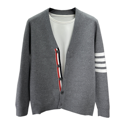 品牌V领tb开衫男针织衫秋冬季纯色简约毛衣外套宽松线衣男装外穿