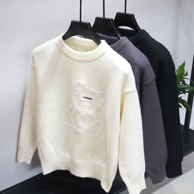 秋冬加绒圆领毛衣男韩版慵懒风宽松白色针织衫潮流男士打底线衣,男装,针织衫/毛衣,淘宝优惠券,粉丝福利购,淘宝优惠卷