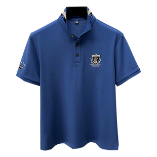 高端品牌刺绣运动polo衫男短袖夏季宽松t恤男半袖翻领纯色上衣服