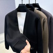 高品质开衫 V领口袋毛衣外套休闲纯色百搭外穿 男装 男针织衫 春秋款