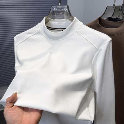 磨毛双面绒半高领打底衫男