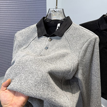 一体绒衬衫领卫衣男假两件冬季男款加绒加厚休闲套头内搭保暖上衣