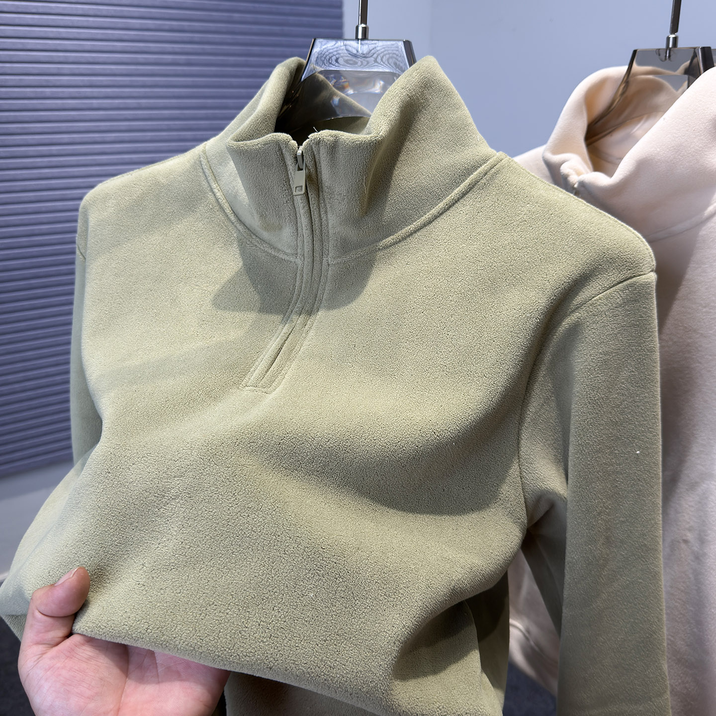 双面绒半高领卫衣男秋冬加绒加厚立领休闲运动奥利绒抓绒上衣服潮