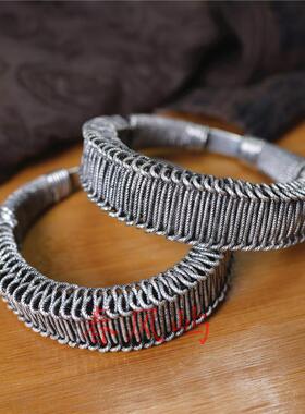 贵州民族风传统手工苗银麻花手镯