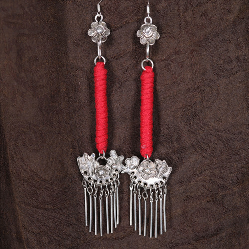 民族风镀银女红色喜庆喜鹊耳环