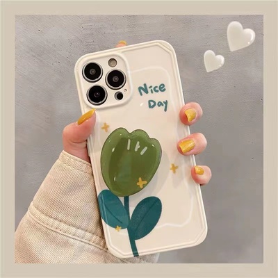 ins风绿色花朵支架oppo手机壳