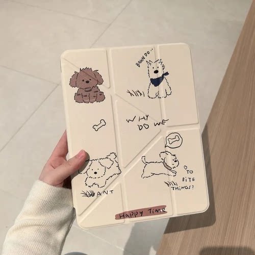 潦草毛边小狗Y+3折适用ipad11保护套air8女6新款ipad10带笔槽11寸防摔13亚克力10.9苹果平板保护壳mini7