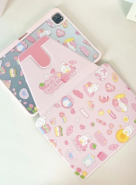 可爱满屏兔子旋转带笔槽iPad2026保护套新款Air7/6/5适用10代苹果iPad11保护壳10.9平板Pro11/13寸mini7女A16