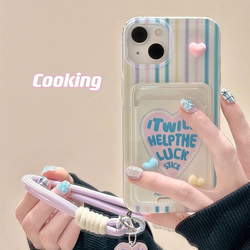 彩色条纹爱心卡包腕带适用一加ACE5 pro/ACE3 pro手机壳全包ace竞速软壳一加13/一加12/11r防摔新款10pro/9/8