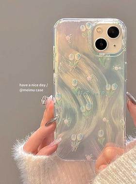 蓝色郁金香花朵羽纱 IMD适用oppo A5Pro活力版A2x手机壳A3 /A1pro/A97个性A93S新款a78/a58/A79高级感保护壳