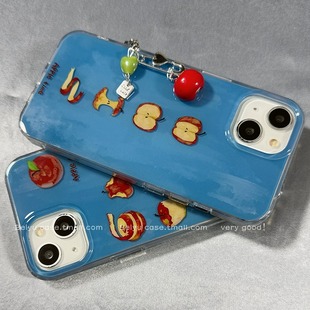 复古蓝色简约涂鸦苹果IMD适用苹果17手机壳mate华为p80 nova14小米15/k80/note15可爱oppo reno荣耀400女vivo