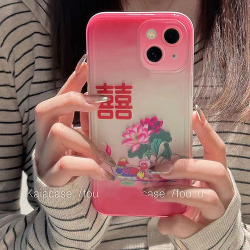复古中国风荷花囍字适用一加ACE5 pro/ACE3 pro手机壳透明ace竞速全包一加13/一加12/11r防摔 一加10pro/9pro
