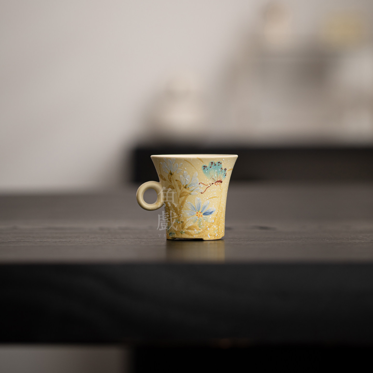 小清新手绘雏菊陶瓷茶杯明黄手工粉彩高颜值品茗杯单杯家用主人杯