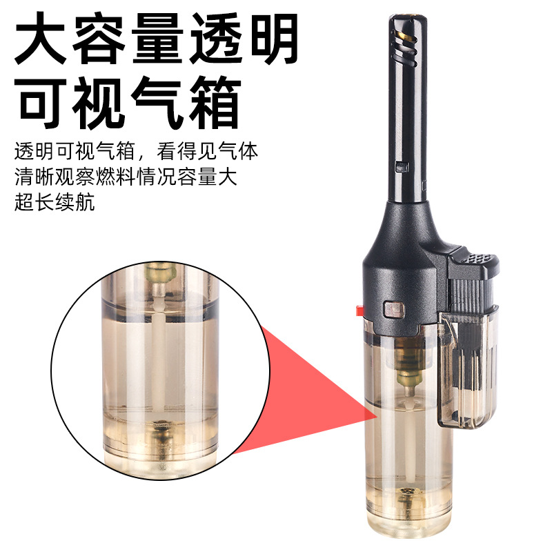 创意加长打火机雪茄艾灸充气打火机绿焰直冲透明气仓大容量点火枪