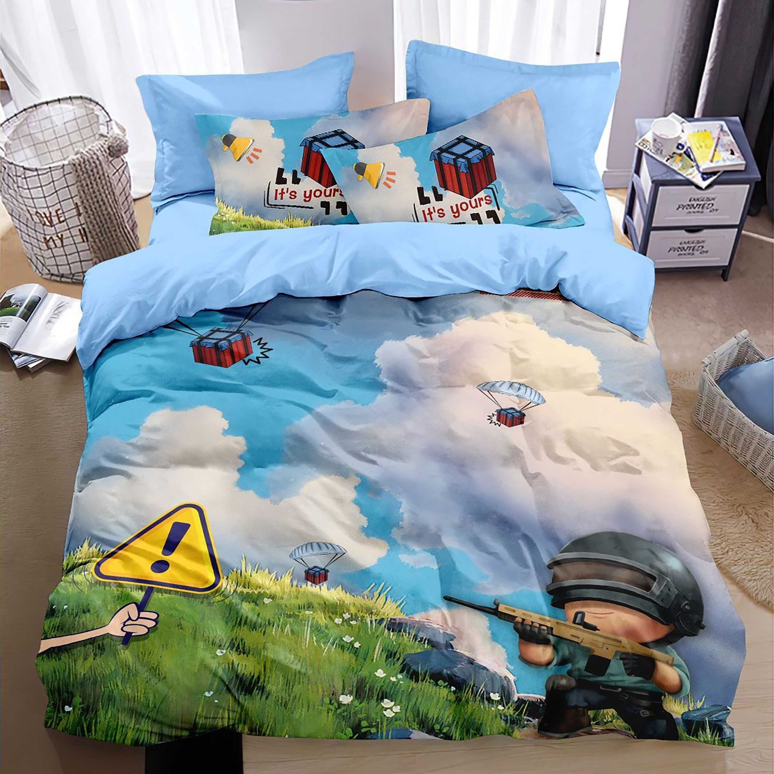 卡通和平精英被套纯棉四件套100%全棉男孩儿童学生床上用品三件套