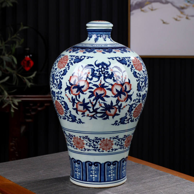 景德镇仿古陶瓷酒瓶 20斤装手绘青花釉里红空酒坛子 手工家用酒缸